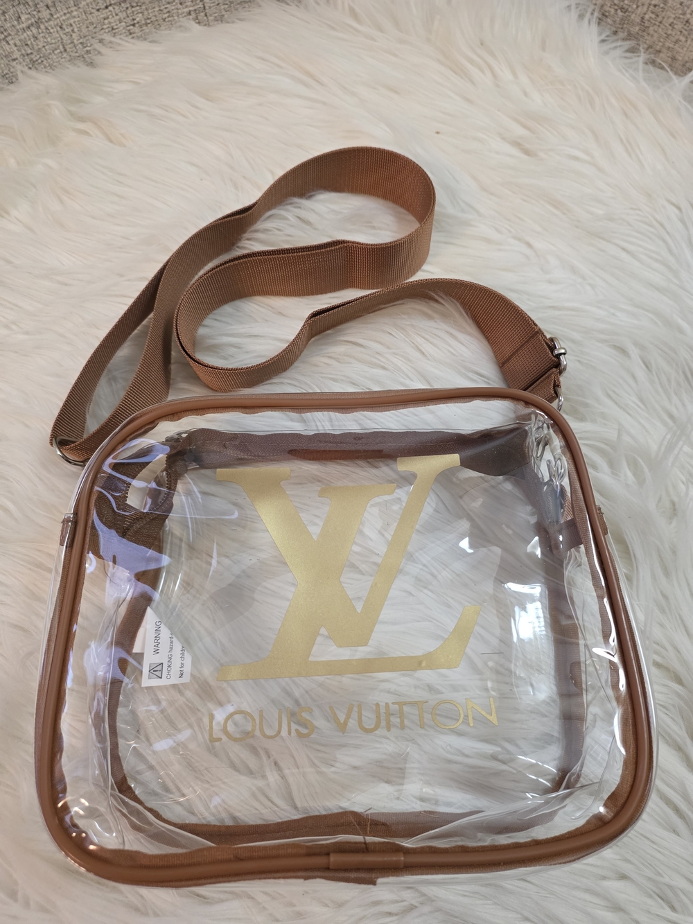Clear Brown Trim Crossbody Bag Stadium Bag - Picture 11 of 11